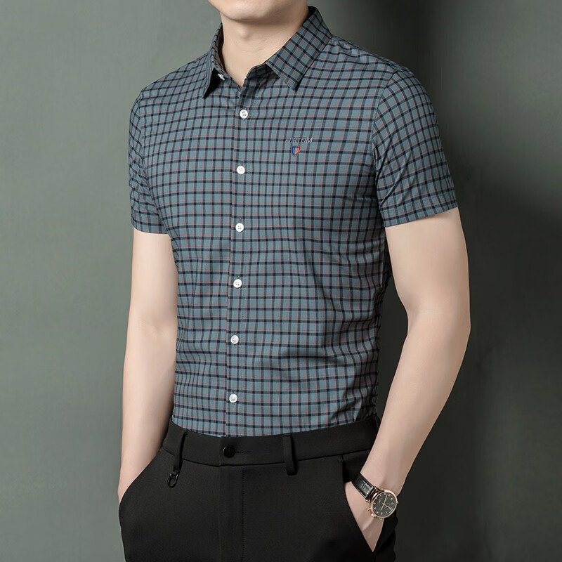 【抖音同款】卡尔皮诺商务男装卡尔皮诺2265男士休闲格子微上身精神