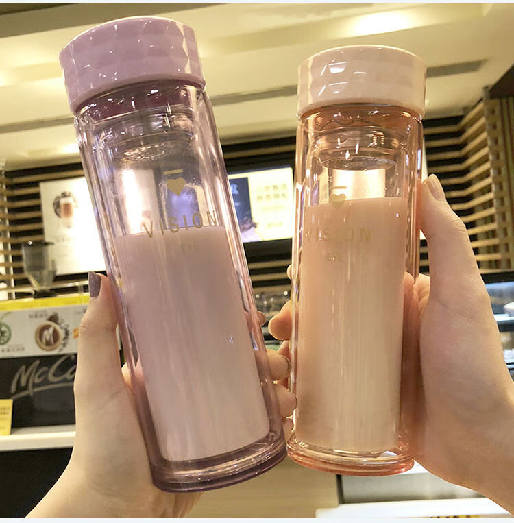 特百惠商场同款双层玻璃杯女茶杯便携网红水杯创意潮流可爱杯子ins