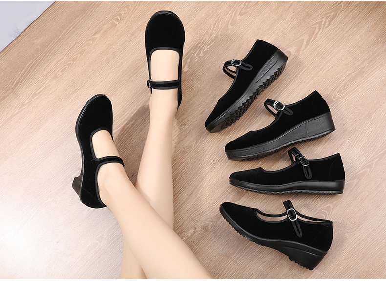 老北京布鞋高跟方口平绒舞蹈鞋女广场舞鞋新款夏天穿的女鞋319w黑色网