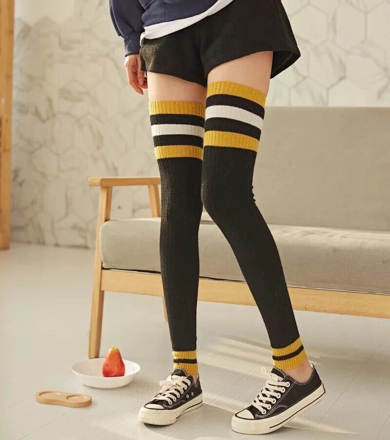 浪莎袜子女秋冬三条杠羊毛过膝袜套女日系长筒堆堆袜保暖羊绒高筒袜秋