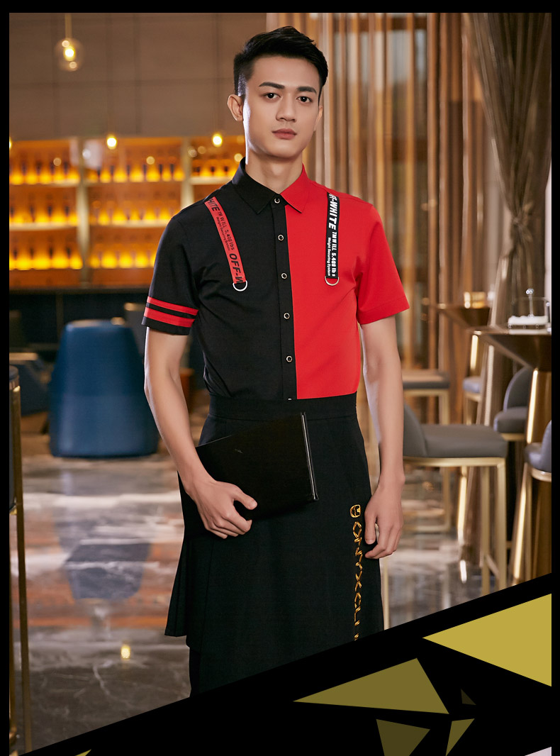 酒吧ktv服务员工作服西餐厅酒店员工餐饮吧台服务生服装短袖套装 男