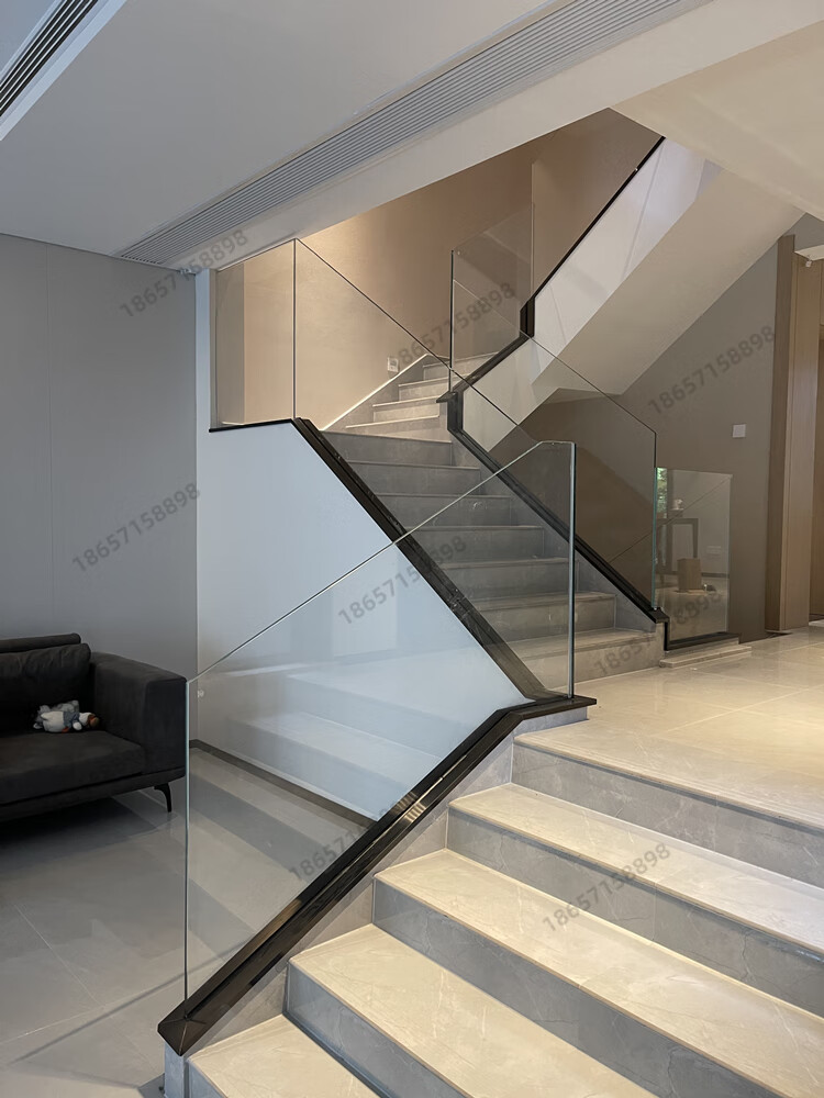 网红别墅超白钢化玻璃楼梯扶手栏杆现代简约轻奢中式实木室内护栏 超