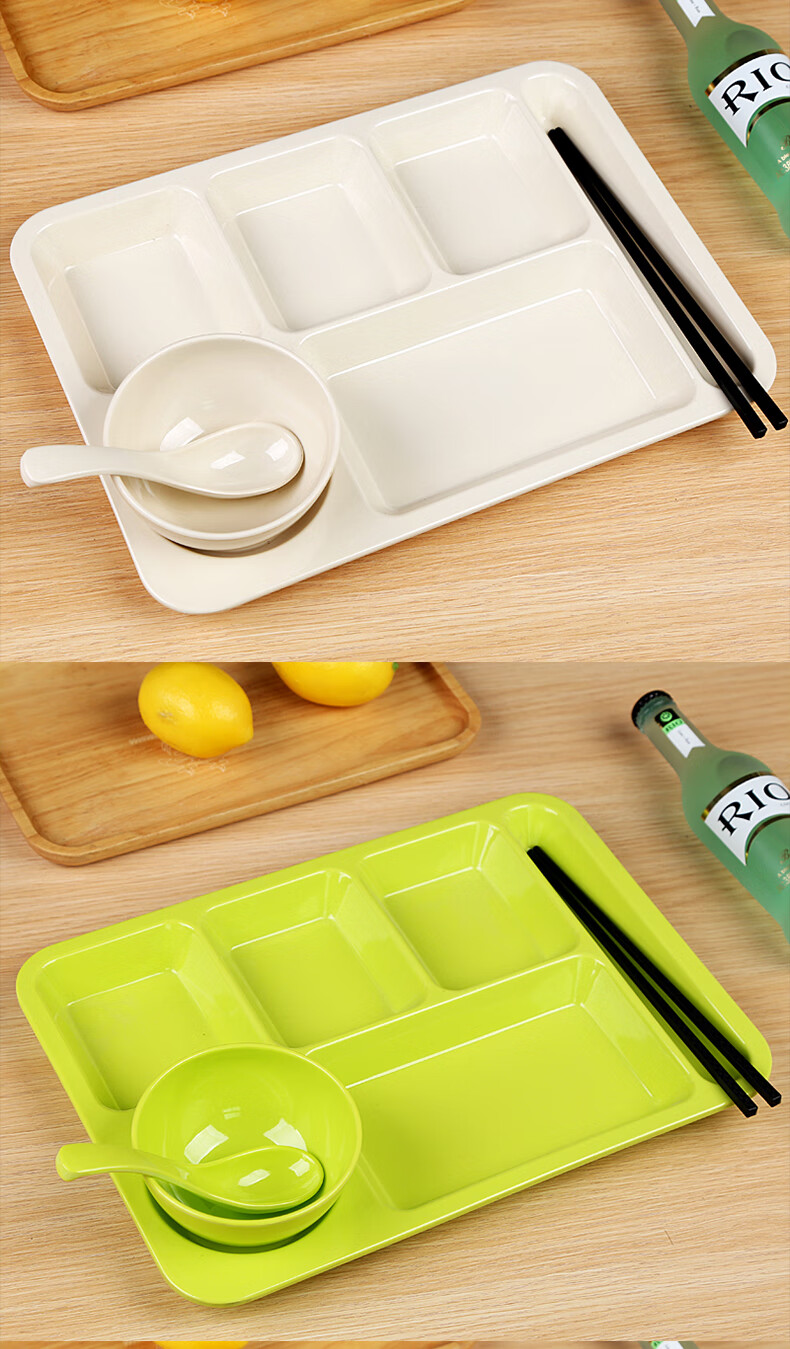 aim亚美密胺餐盘餐具材质食品级仿瓷长方形六格餐盘企事业单位食堂打