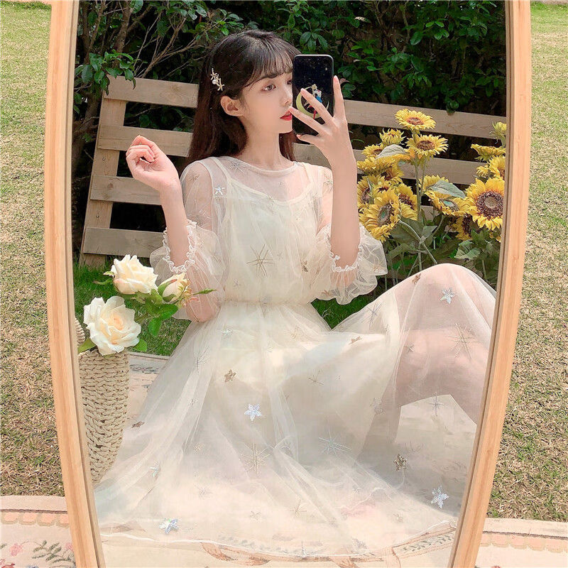 碎花裙夏天新款少女装青少女高中生初中生女生初中高中学生超仙女长