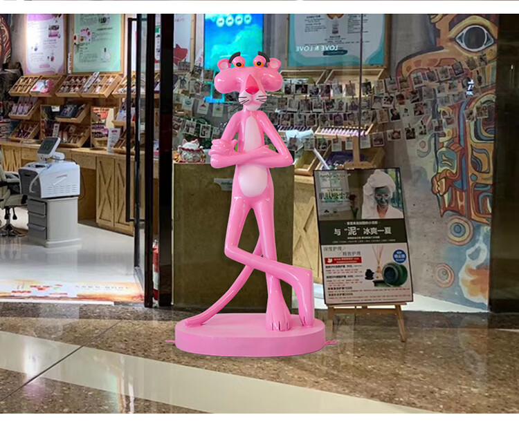摆件户外卡通雕塑粉红豹商场美陈网红道具门店橱窗装饰玻璃钢小品摆件