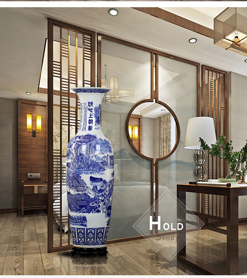 景德镇仿古清明上河图瓷瓶大号客厅落地大花瓶陶瓷花器装饰品摆件14米