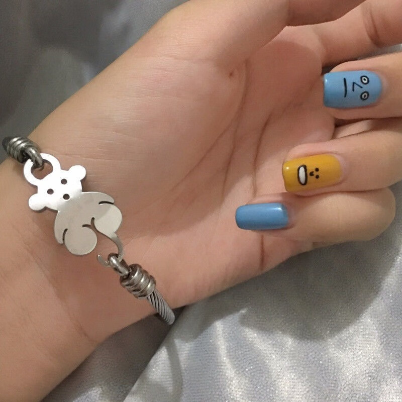 小熊手链手镯ins潮流嘻哈钛钢土酷蹦迪女孩软妹可爱小熊镂空手环 小熊