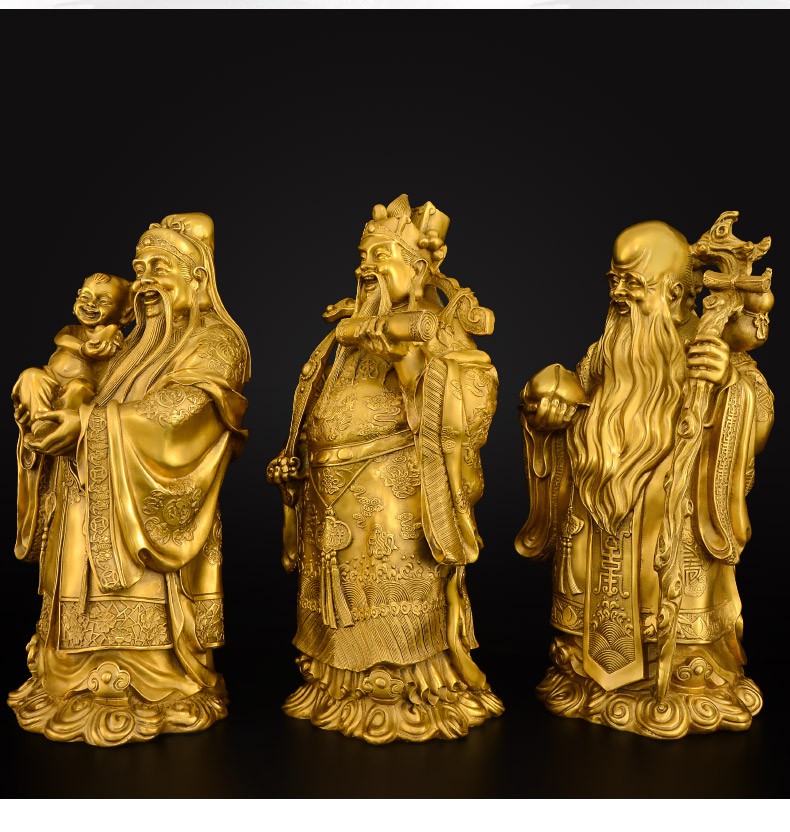 玫曼尼(mei man ni)纯铜福禄寿三星摆件福星禄星寿星老人祝寿客厅家用