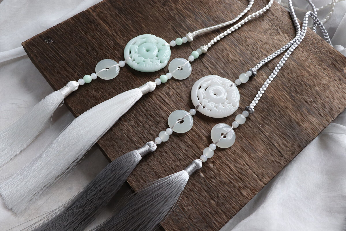 手工汉服长流苏宫绦古风玉佩挂饰腰带系带禁步配饰男女 鱼戏灰