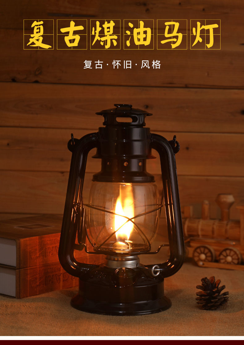 复古油灯老式马灯手提煤油灯露营灯野营灯营地帐篷灯装饰摄影道具红色