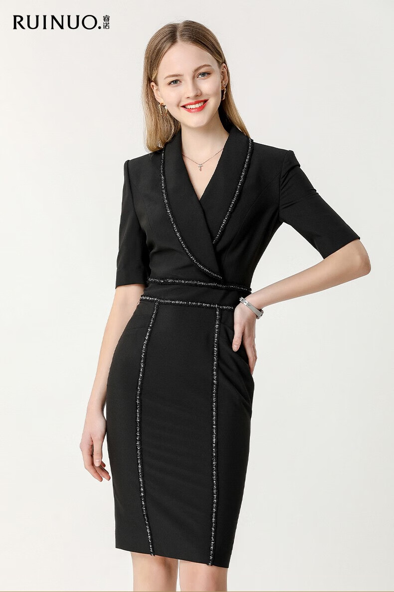 连衣裙女夏季2020新款气质修身工作服收腰中长商务正装套裙连衣裙xl