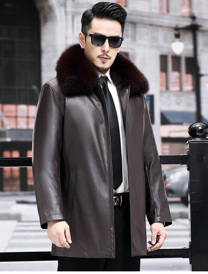 老爷车 男士皮尼克服中长款海宁皮草皮大衣真皮毛内胆可拆卸狐狸毛领