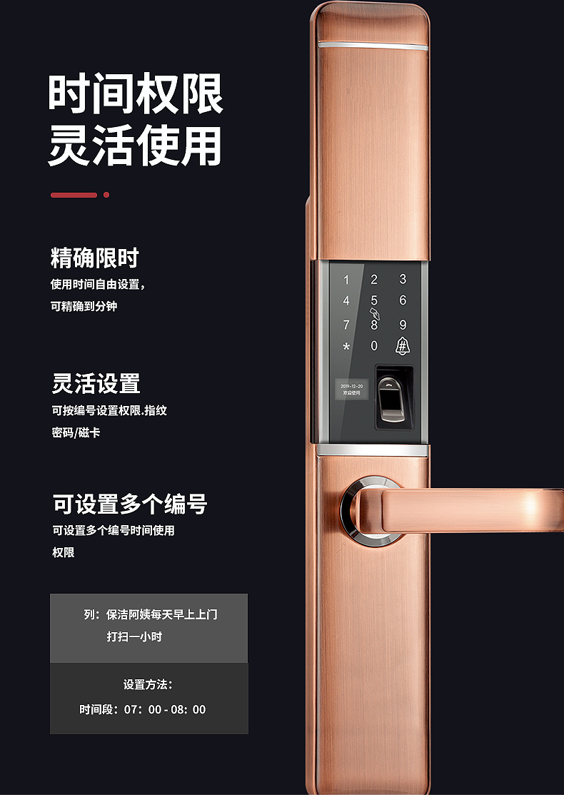 萨莱明v19指纹锁家用防盗门大门入户门锌巴贝特指纹锁铝合金滑盖