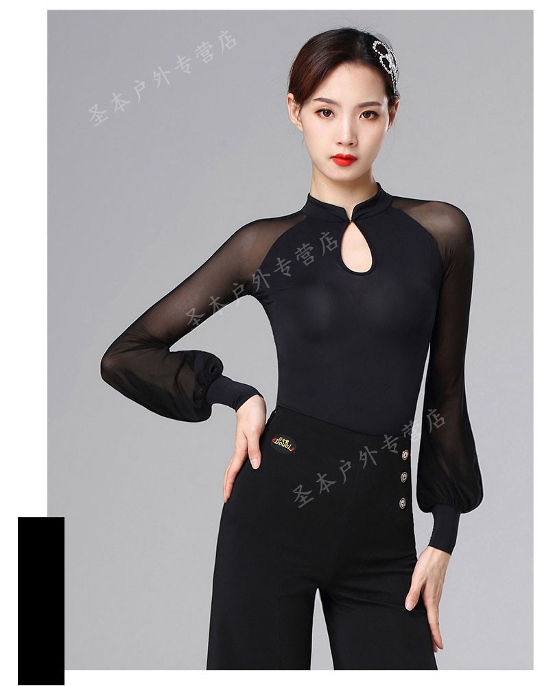 摩登舞上衣女士拉丁舞形体服成年交谊舞高领舞蹈服时髦sn0122 女立领