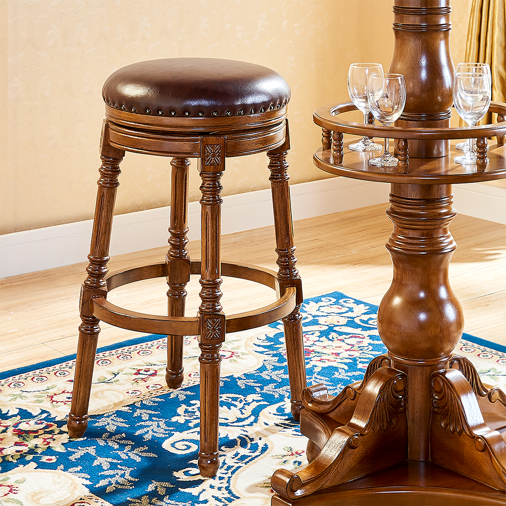 艾斯家乐美式岛台椅实木吧椅旋转高脚椅高椅无靠背吧台椅欧式吧椅胡桃