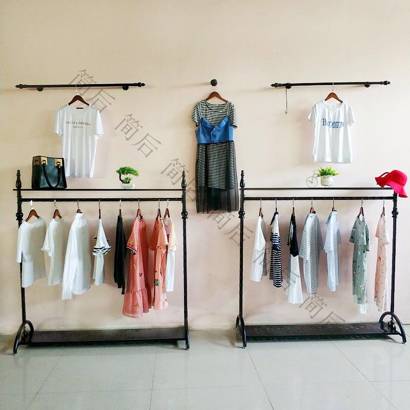 简后铁艺服装店展示架落地式女装衣服服装货架单杠衣架组装挂衣服架子