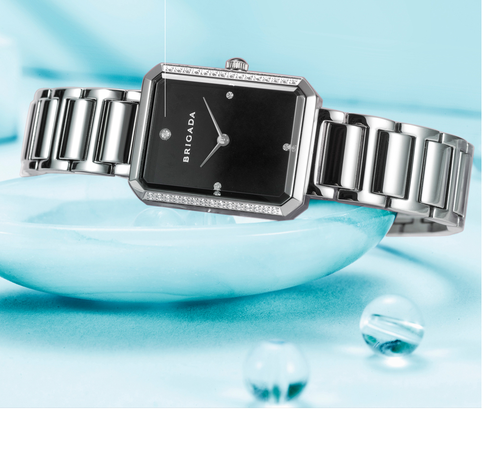 宝茄达brigada送女友送爱人手表女女士手表防水女生钢带手表灰壳黑面