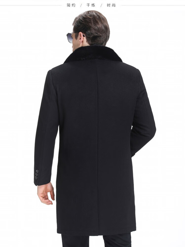 羊绒大衣男中老年男中长款过膝风衣爸爸装羊毛呢外套加厚中长款黑色