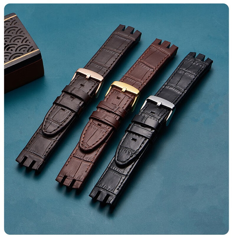 适用swatch手表带男 斯沃琪表带yrs403 401 412 402g弧形凹口真皮表链