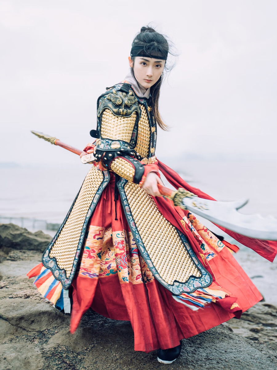 古装盔甲将军百炼铸甲明制直身锁子甲 中国甲胄古代铠甲盔甲金银格斗