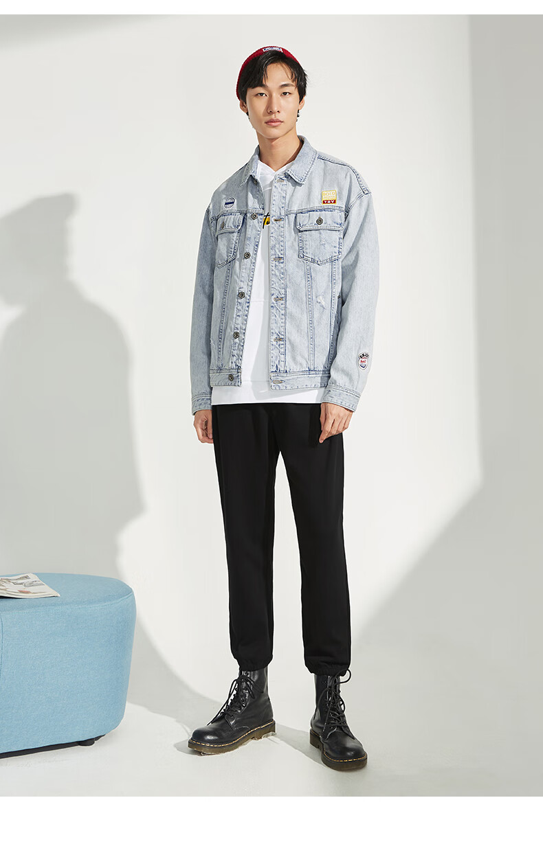 以纯线上品牌a21秋2020男新款蓝白牛仔夹克宽松短装外套街头潮男上衣r