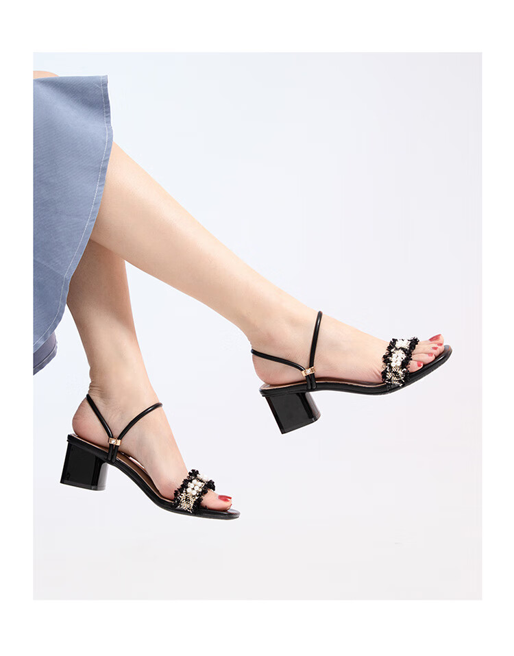 大东一字带凉鞋女鞋2022夏季新款甜美气质粗跟高跟便捷两穿2078粉色35