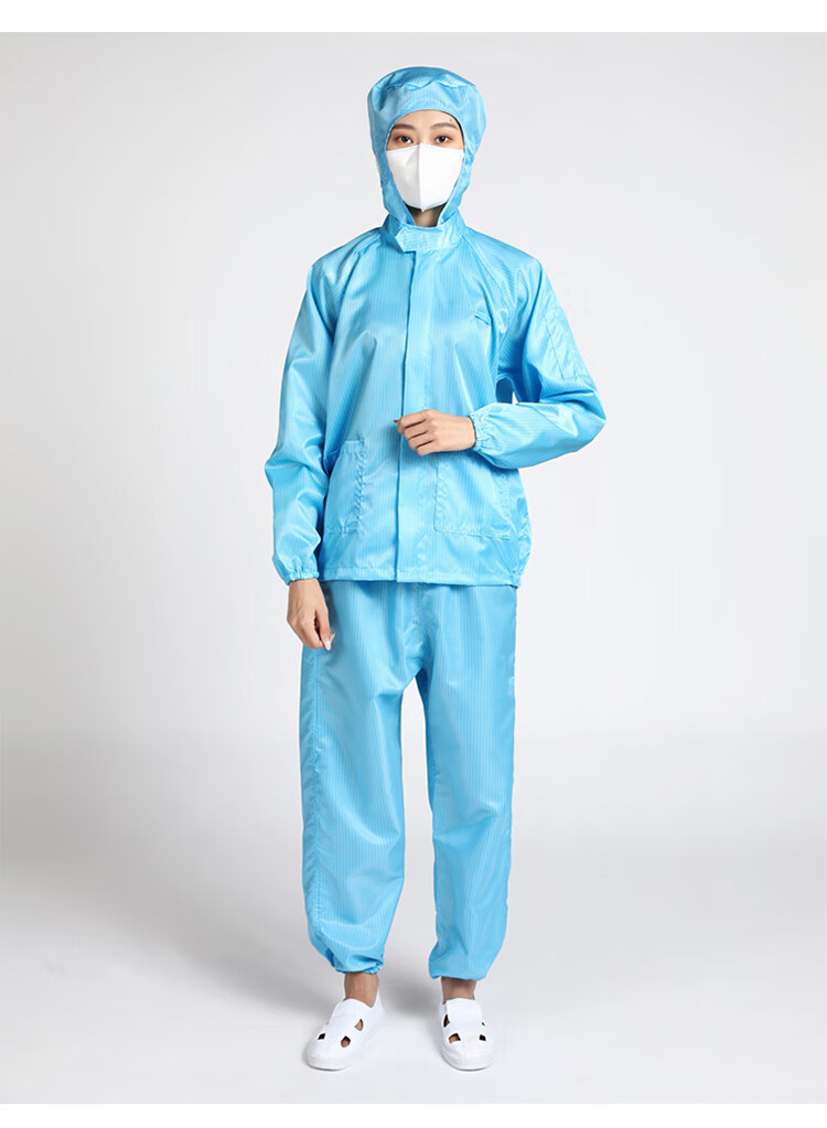防静电服无尘静电衣工作服男女防尘服连帽分体身隔离服蓝色分体服不含