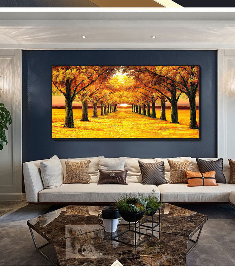 新中式黄金满地大道客厅挂画沙发背景墙装饰画现代简约办公室壁画