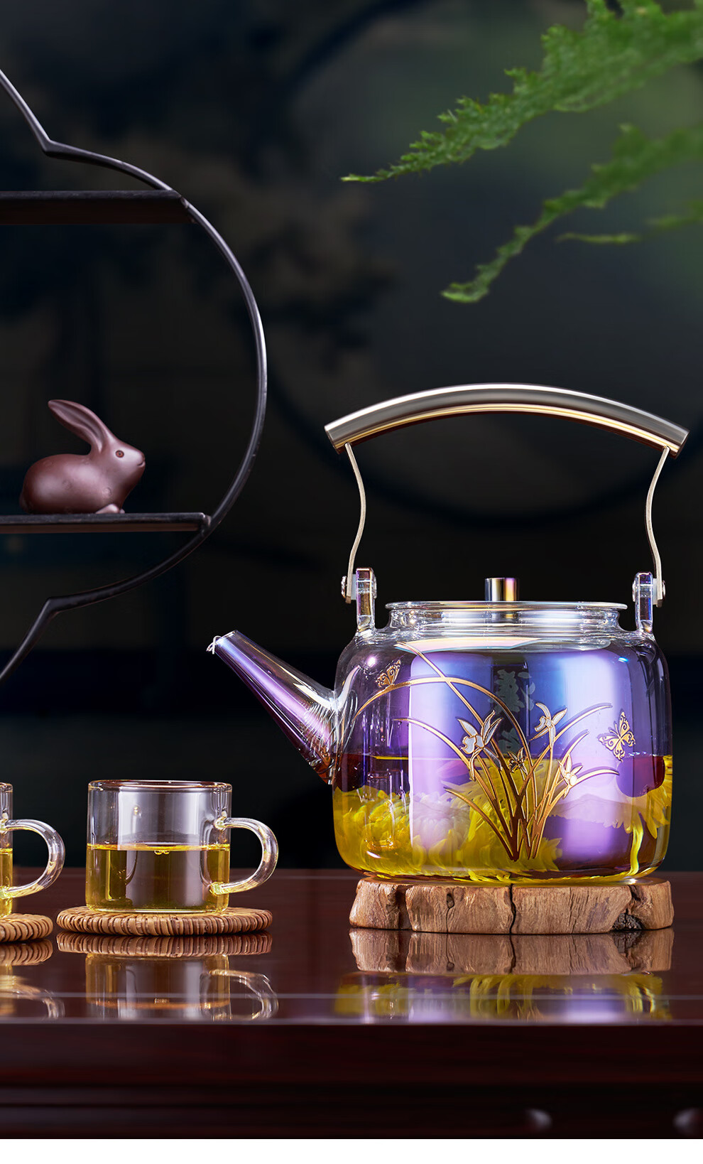 汉唐茶具玻璃茶壶贝彩烧烧水壶大容量高硼硅功夫茶具蒸茶泡茶电陶炉