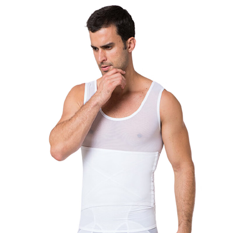 哈昱男士塑身衣短袖弹力束身衣束胸收腹背心现货批发排扣白色s