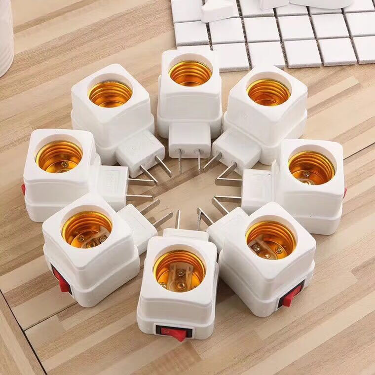 灯头插座带开关e27螺口灯座插头壁插式小夜灯led灯泡节能灯增补光 8只