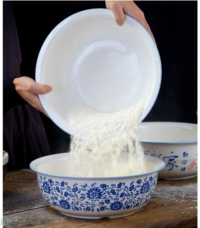 和面盆陶瓷家用不粘面带盖揉盆不沾面揉面发老式发面盆小号鱼图面盆