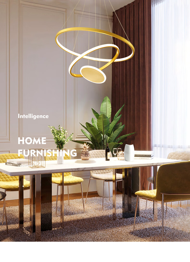 吊灯 网红造型灯餐厅灯轻奢吊灯简约现代金色圆环圈圈网红灯北欧吧台