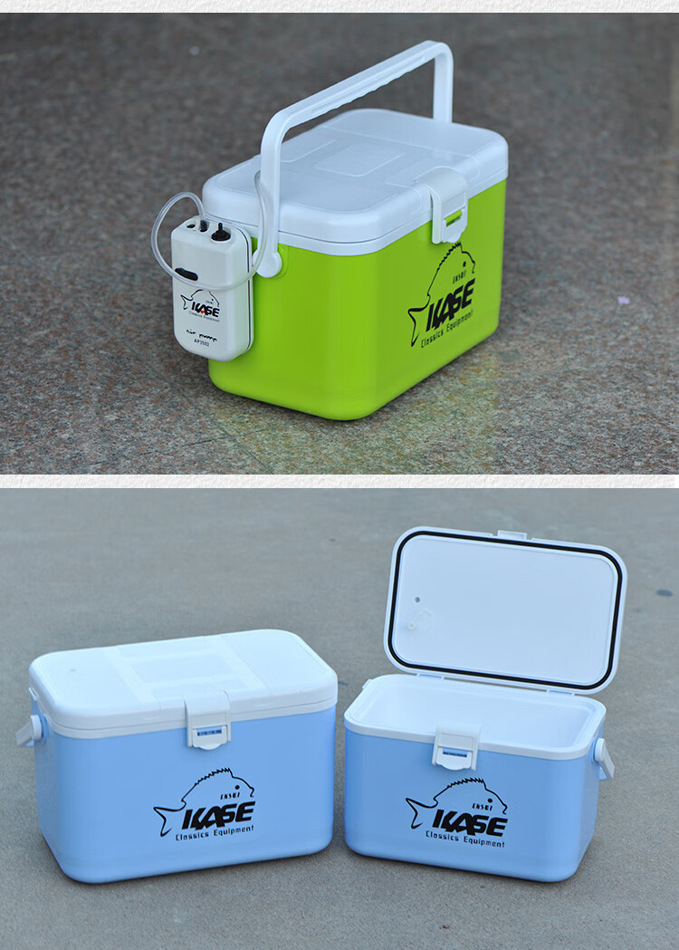 新品保温养虾活饵箱带增氧泵钓鱼箱小型迷你钓箱送背带冰袋浅绿色108
