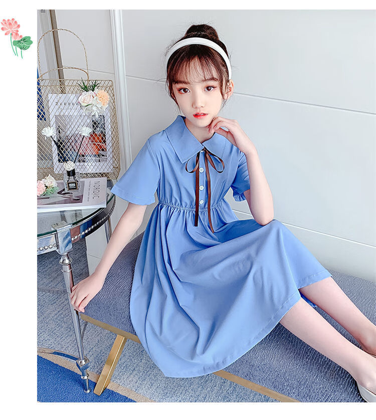 女童夏季裙子适合2-13岁小女孩穿的学院风连衣裙儿童中大童长款裙子