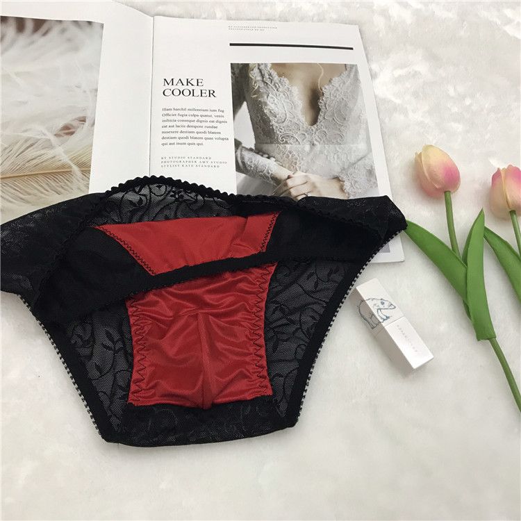 男人穿的女士女性化内裤新款光滑亮面男士女性化设计性感蕾丝花边自然