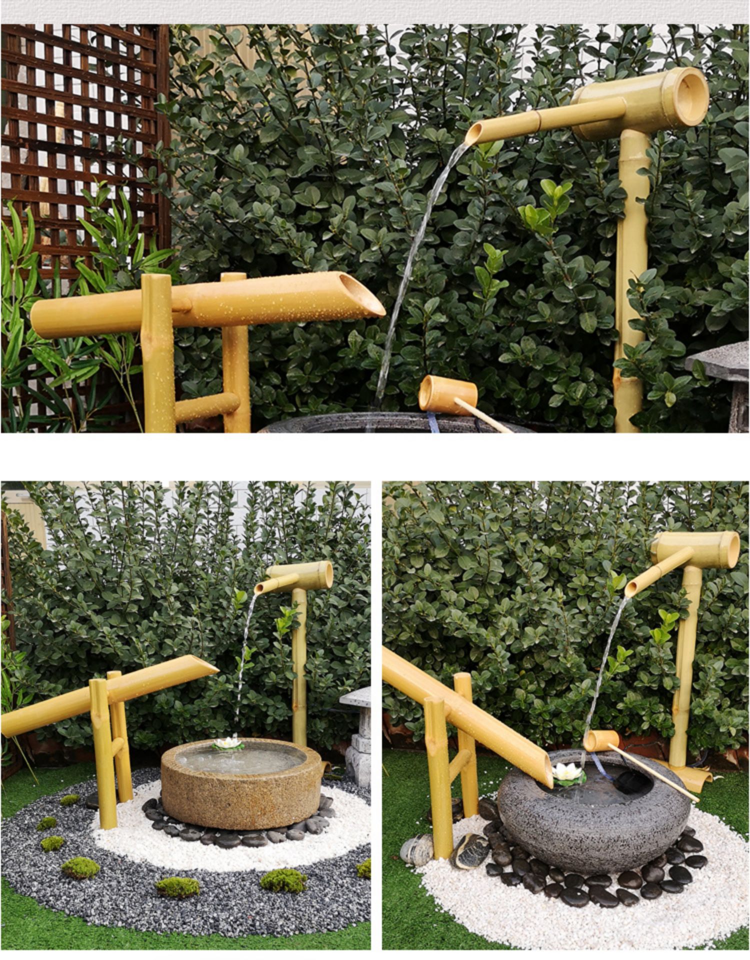 钵庭院禅意水景枯山水花园惊鹿器石盆户外石缸流水石头水钵 盆丰钵满