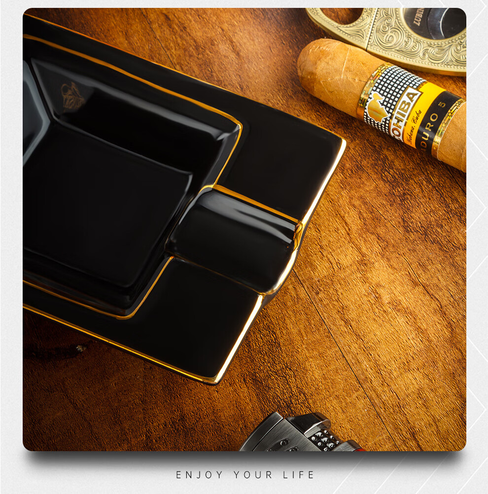 lubinski鲁宾斯基雪茄烟灰缸陶瓷小巧便携黑色20025bk