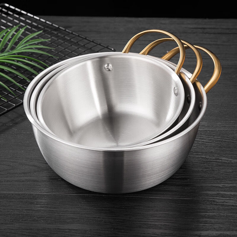 带把手304不锈钢凉拌菜专用盆带把手沙拉盆泡面碗韩式拉面锅料理盆大