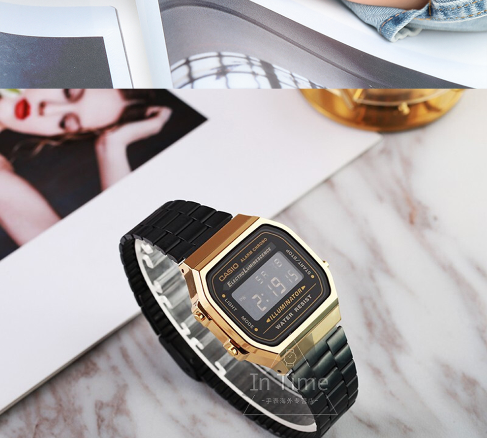 卡西欧小方块ins复古数显小金表金属防水男表 小金表a168wg-9w【图片
