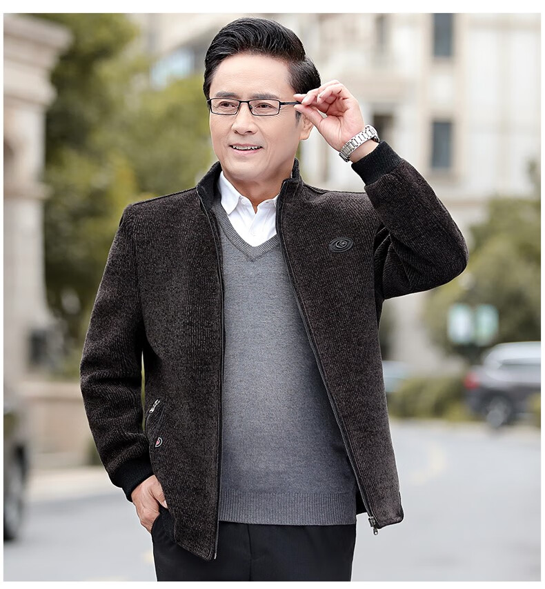 衣服男冬天外套中年人男秋冬季中老年毛呢夹克衫加厚上衣40中年爸爸