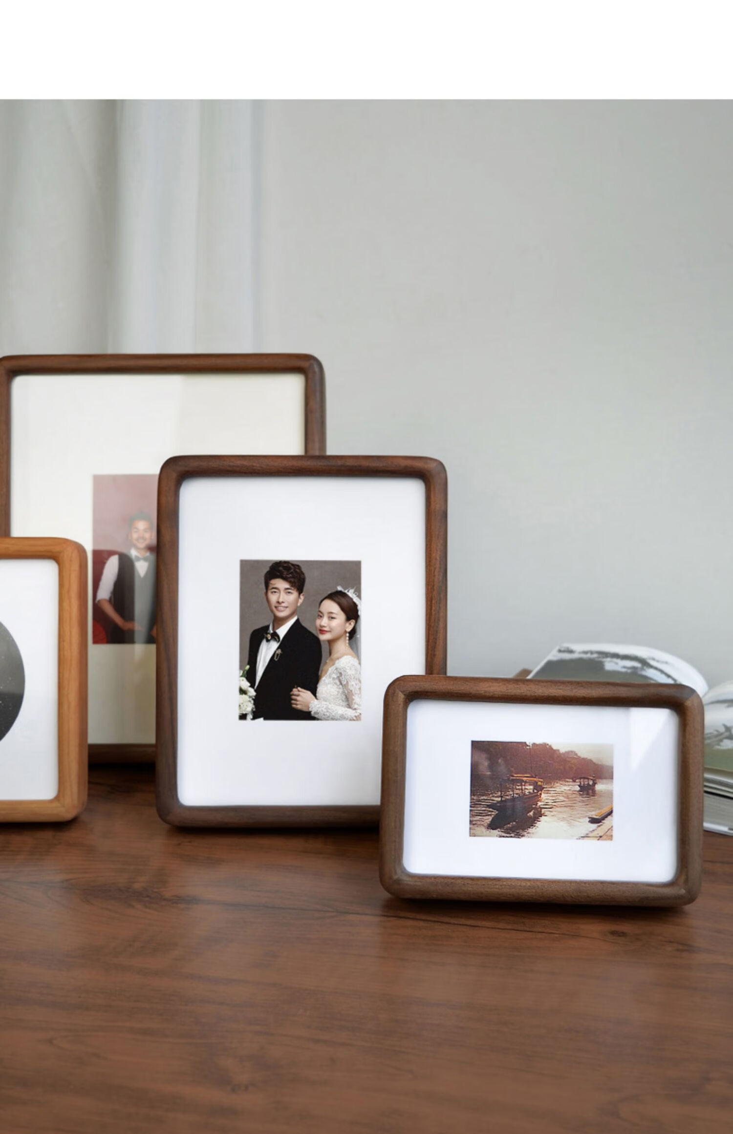 莎庭实木榫卯圆角相框摆台黑胡桃木高级感打印洗照片做成木质画框定制