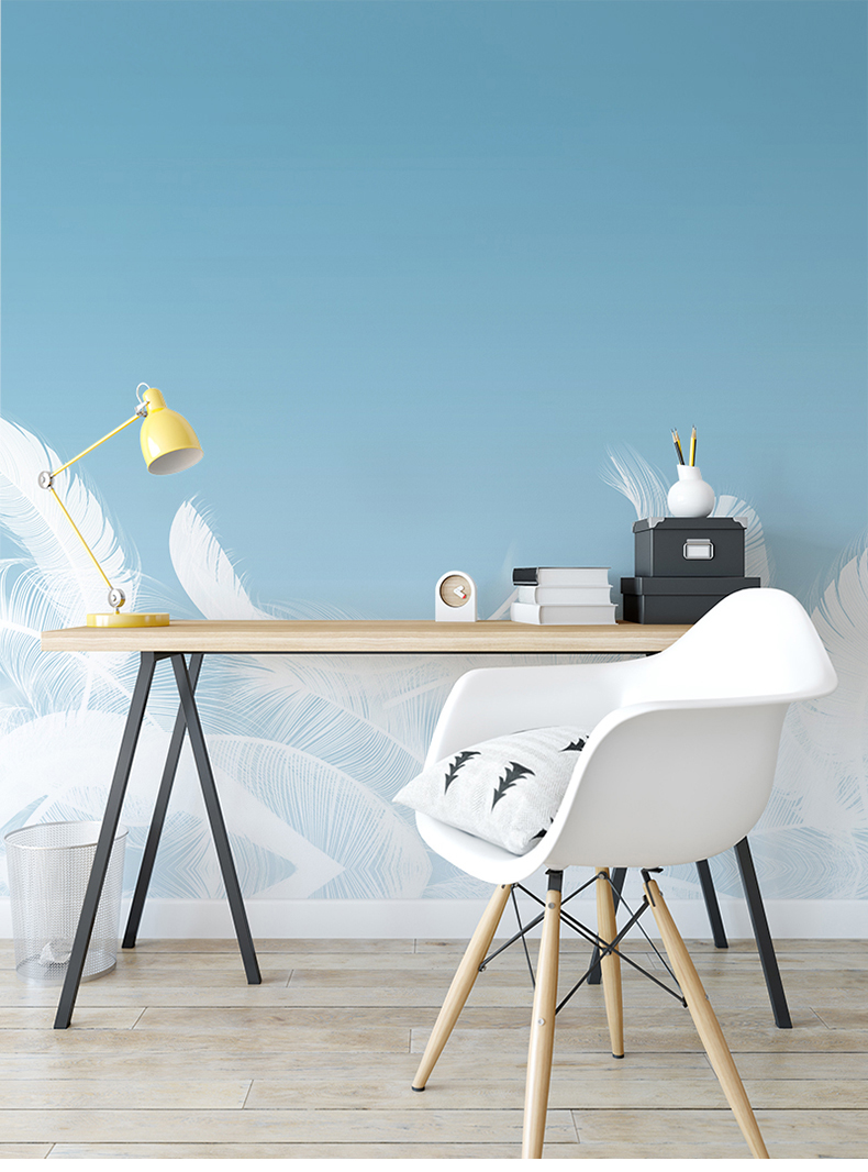 森吉定制壁画蓝色小清新简约现代羽毛北欧网红墙纸客厅
