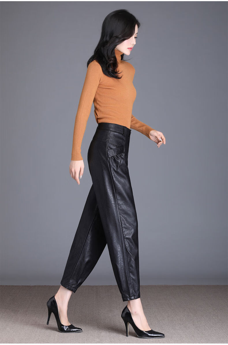 直营品牌高端品质皮裤女2020新款哈伦裤高腰小脚萝卜裤真皮加绒九分