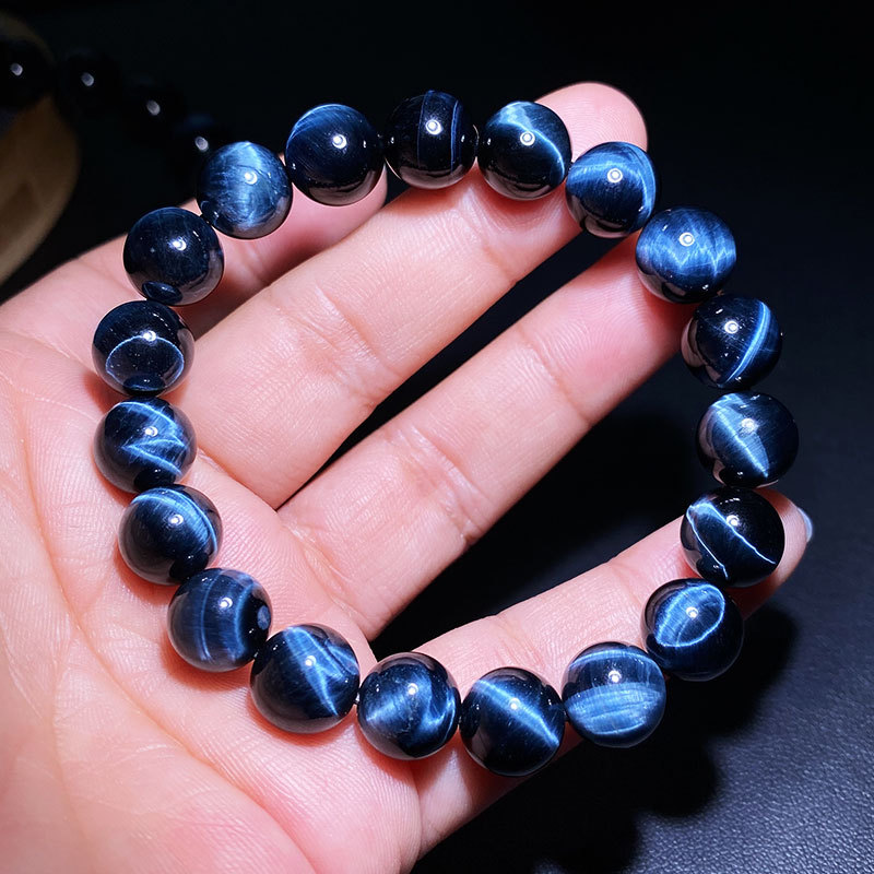 欧兰妮双闪电纹蓝虎眼石手链木变石单圈手串女男大气款猫眼效应饰品蓝