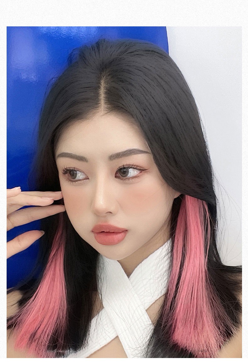 actualself假发女染女士短发假发片彩色一片式渐变真发条渐变亚麻金