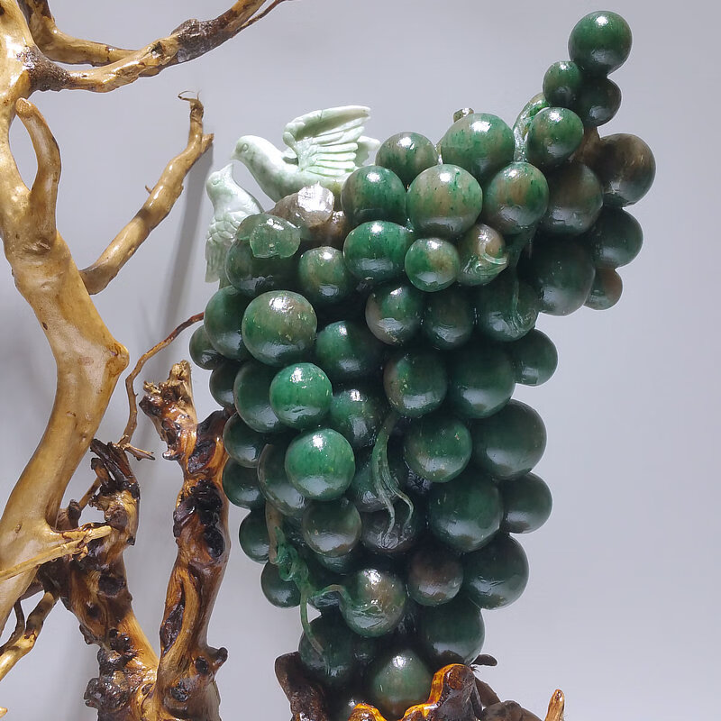 玉石葡萄摆件天然南阳独山玉手工雕刻硕果累累中式花鸟摆设书房收藏