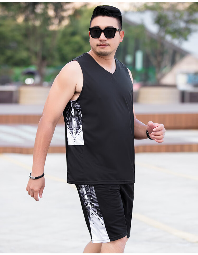 肥佬胖子篮球服运动背心套装男加肥加大码宽松休闲胖人背心短裤跑步
