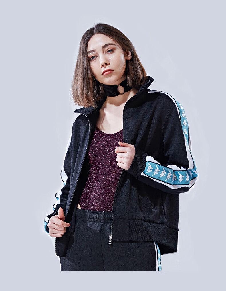 推荐kappa春季新品卡帕串标女运动休闲开衫外套k0822wk09黑色990l成人