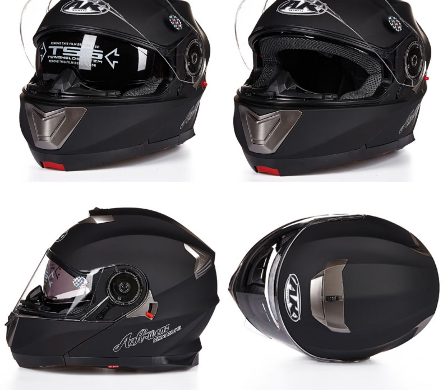 ak艾凯揭面盔摩托车头盔冬保暖全盔四季男女带内置蓝牙耳机3c认证 亮